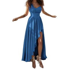 Chest Wrapped Sleeveless Evening Dress Elegant Waist Tight High-Waist Women Dress One Shoulder Irregular Flowy Hem Party Dress
