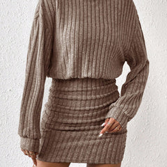 Frenchy Women'S High Neck Ribbed Drop Shoulder Long Sleeve Sweater Textured Fabric Dress