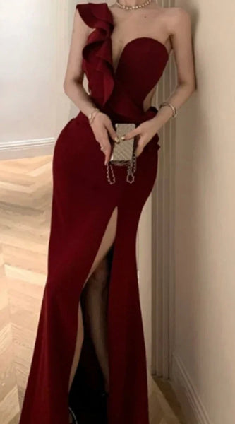 American Sexy Evening Dress Banquet High Waisted Fish Tail Cocktail Long Dresses Elegant Temperament Vestido