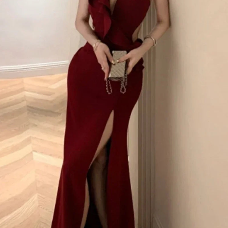 American Sexy Evening Dress Banquet High Waisted Fish Tail Cocktail Long Dresses Elegant Temperament Vestido