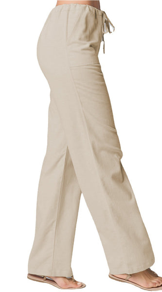 Women'S Fashion Solid Color Loose Lace-Up Cotton and Linen Straight-Leg Pants