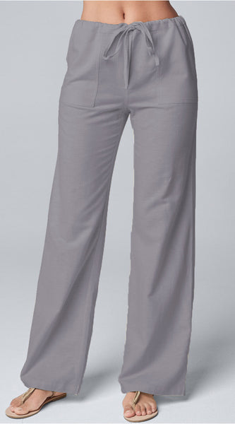 Women'S Fashion Solid Color Loose Lace-Up Cotton and Linen Straight-Leg Pants