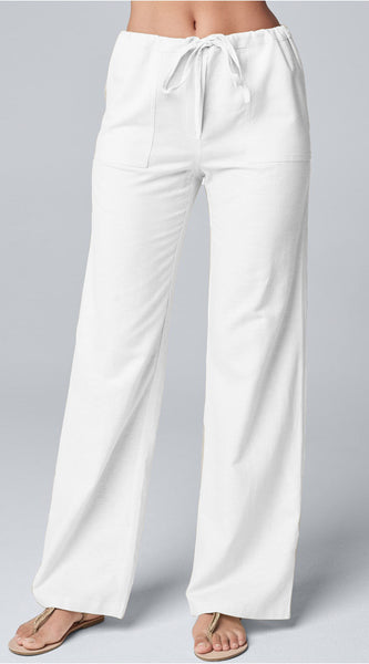 Women'S Fashion Solid Color Loose Lace-Up Cotton and Linen Straight-Leg Pants