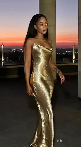 Elegant Satin Backless Maxi Dress for Women Gown Summer Spaghetti Strap Sleeveless Party Long Dress Vestido Robe Femmes