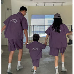Korean Style and Daughter Son Same Shirts Shorts Outfit Fashion Family Summer Clothes2025Children'S Clothing Sets Father Mother