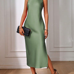 EMERY ROSE Solid Split Thigh Dress Maxi Women Outfit Sage Green Dress Elegantsilk Dress Formal