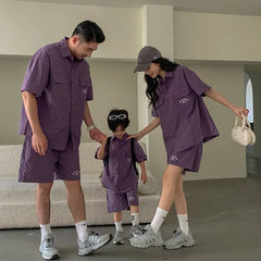 Korean Style and Daughter Son Same Shirts Shorts Outfit Fashion Family Summer Clothes2025Children'S Clothing Sets Father Mother