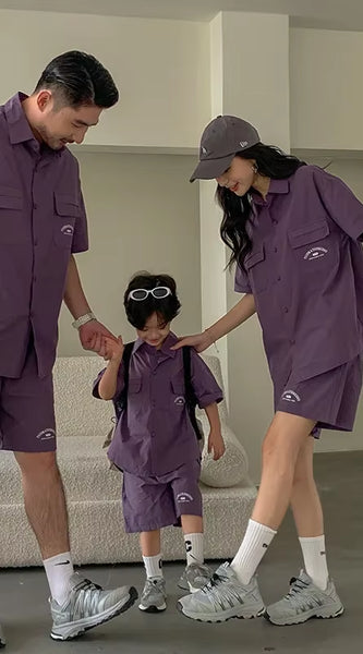 Korean Style and Daughter Son Same Shirts Shorts Outfit Fashion Family Summer Clothes2025Children'S Clothing Sets Father Mother