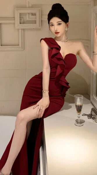 American Sexy Evening Dress Banquet High Waisted Fish Tail Cocktail Long Dresses Elegant Temperament Vestido