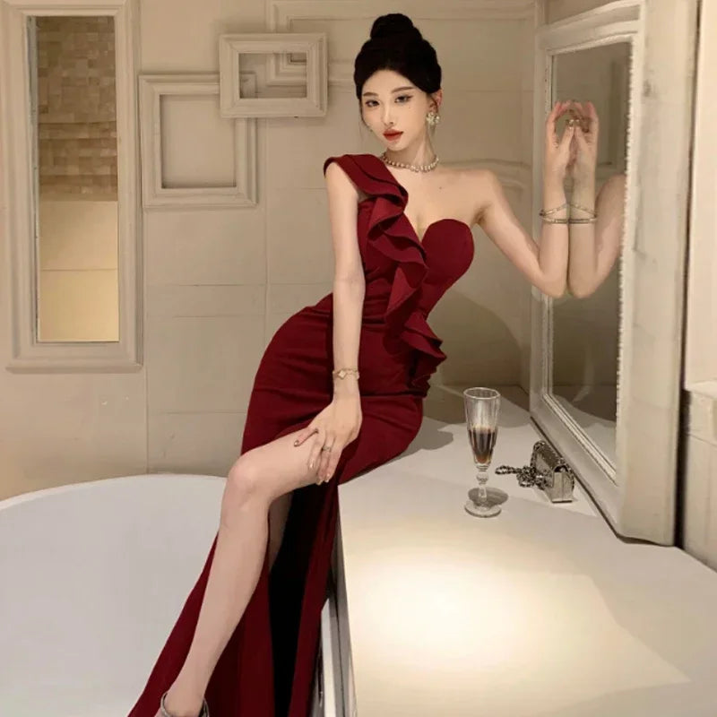 American Sexy Evening Dress Banquet High Waisted Fish Tail Cocktail Long Dresses Elegant Temperament Vestido