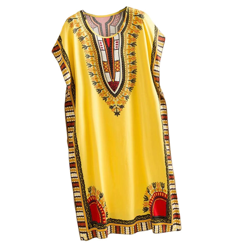 Women Summer Dress Bohemian Printed Street Wear Batwing Sleeve Loose Tunic