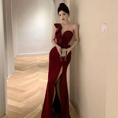 American Sexy Evening Dress Banquet High Waisted Fish Tail Cocktail Long Dresses Elegant Temperament Vestido