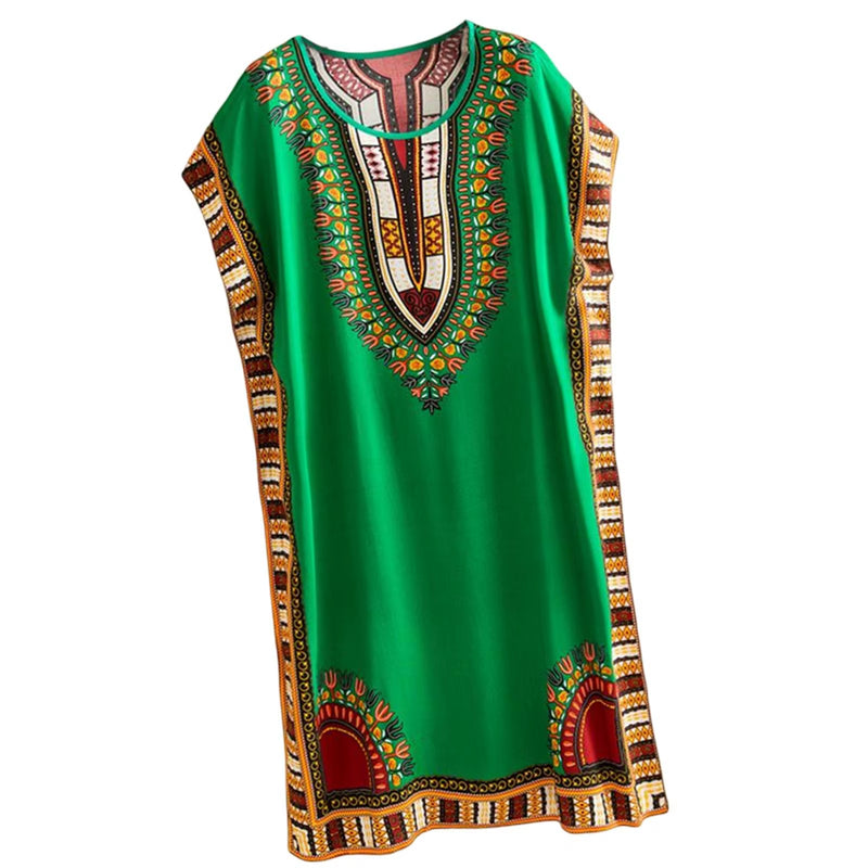 Women Summer Dress Bohemian Printed Street Wear Batwing Sleeve Loose Tunic