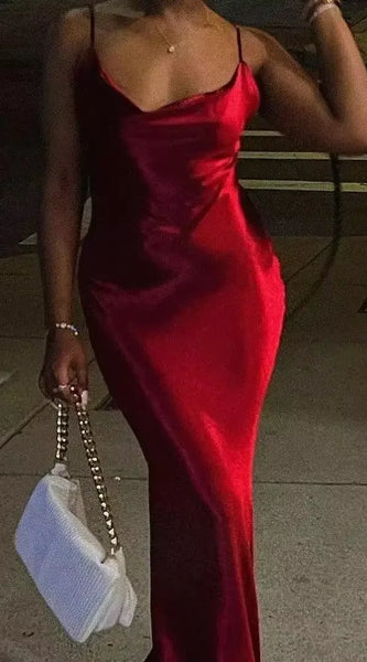 Elegant Satin Backless Maxi Dress for Women Gown Summer Spaghetti Strap Sleeveless Party Long Dress Vestido Robe Femmes